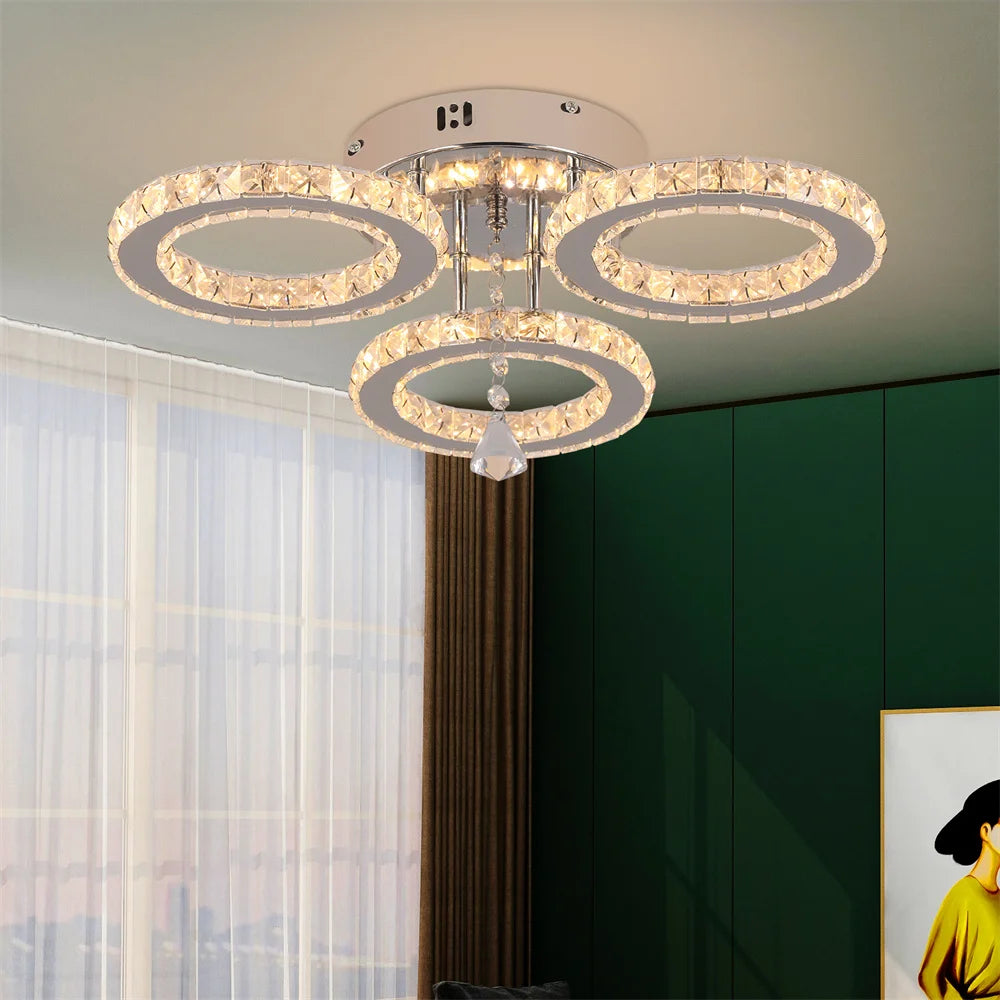 GreeLustr Modern Crystal Chandelier With App Dimmable Ceiling Light