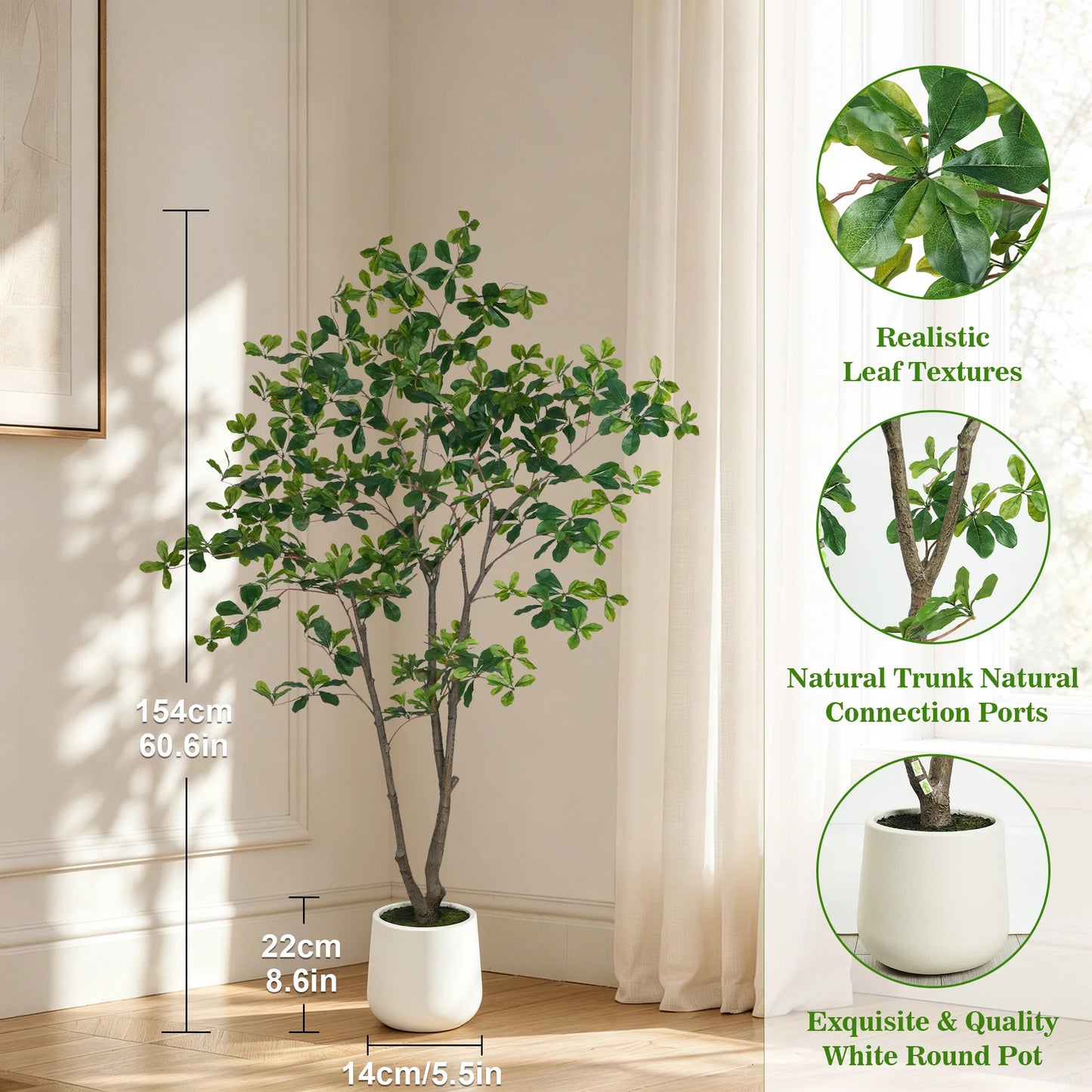 5/6/7ft Faux Black Olive Tree Faux Plants Indoor Large Tall Tree in White Round Pot Aritificial Eucalyptus Tree with Natural Wood Trunk & Realistic Leaves, Fake Olive Plant for Home Office Indoor Decor