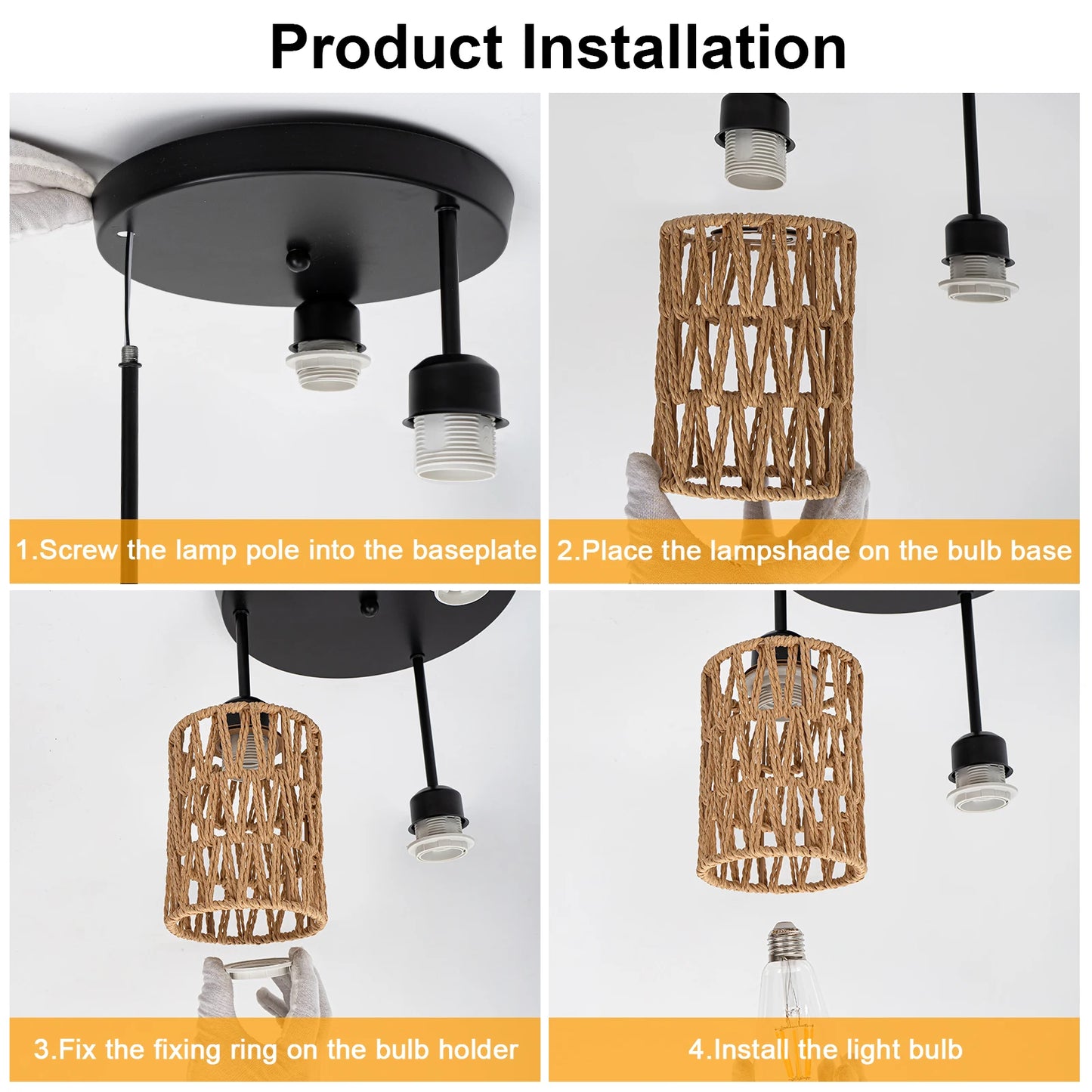 3-Lights Boho Light Fixtures Ceiling Mount, Farmhouse Rattan Chandelier, Hand Woven Cage Shade Semi Flush Mount Ceiling Lights for Bedroom Foyer Entryway Kitchen, Hallway Rattan Light Fixtures Ceiling bulb not included