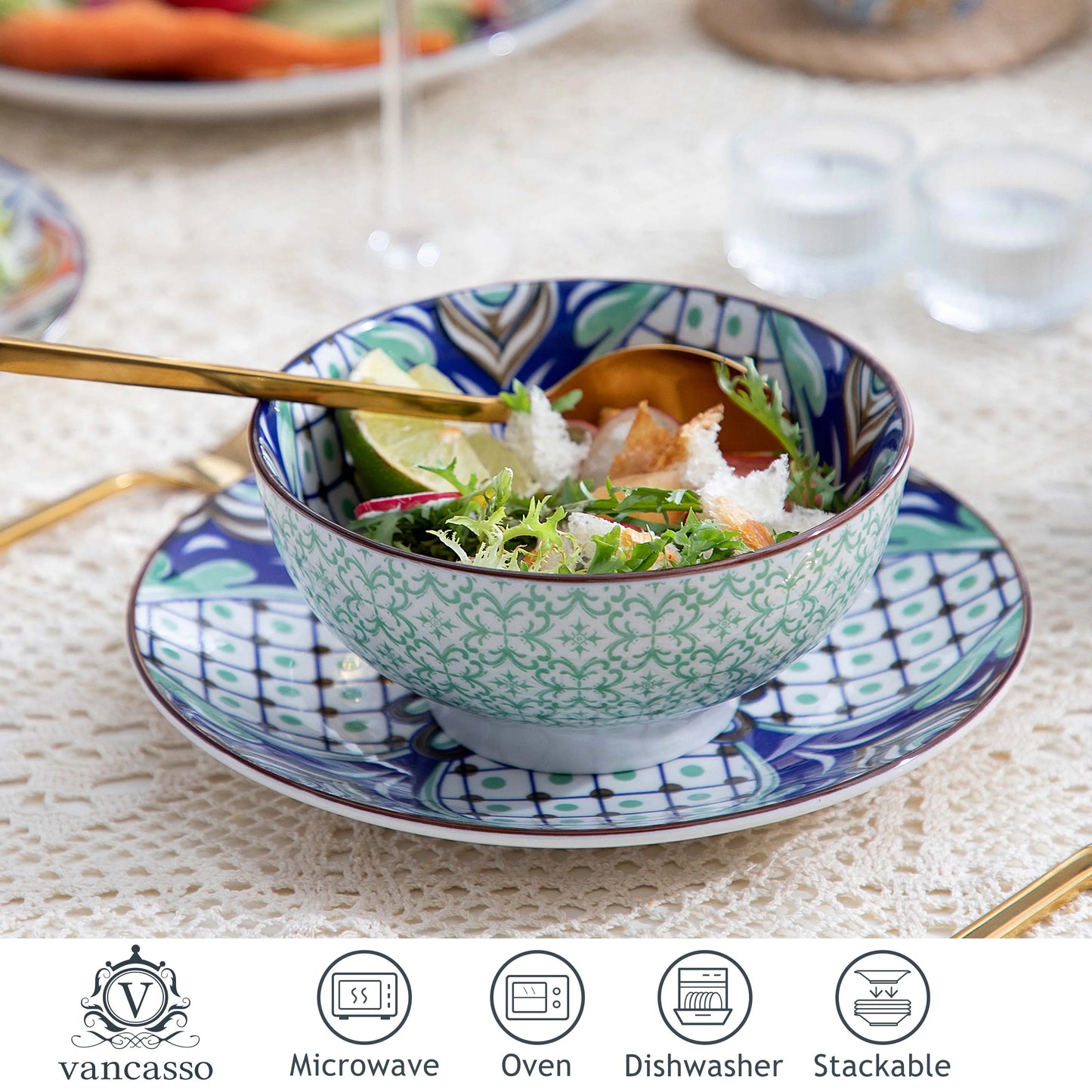 MALACASA Jasmin Pattern Porcelain Dinnerware Set Collection