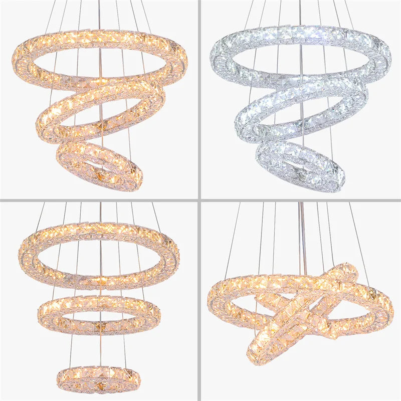 Luxury Diamond 3/5 Rings Circle K9 Crystal Led Chandelier Lighting Fixtures Lamparas Modernas Hanging Lamp Luminaria Lustres