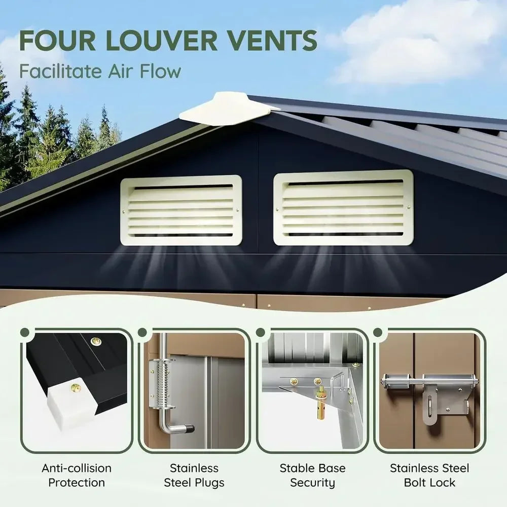 Outdoor Metal Storage Shed With Double Doors And Window