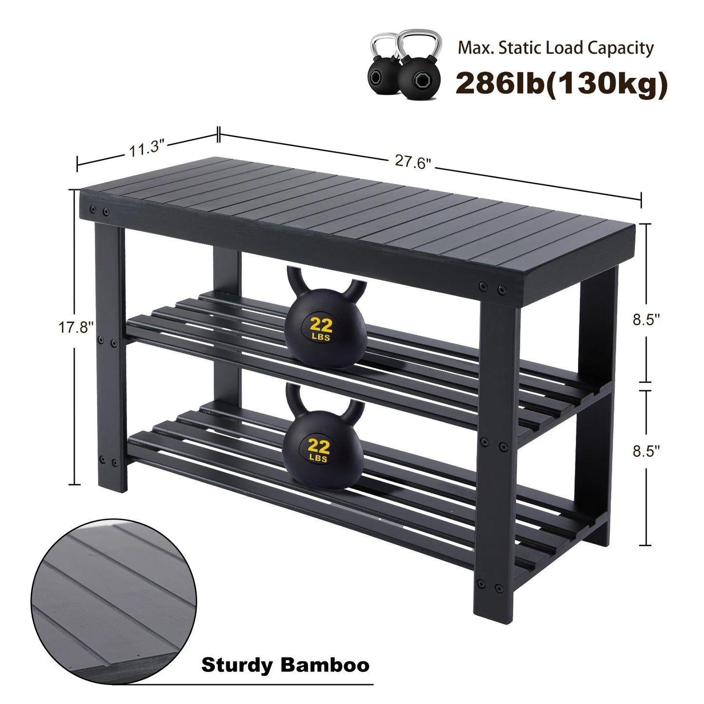 JHK 3-Tier Bamboo Entryway Bench Shoe Rack Organizer