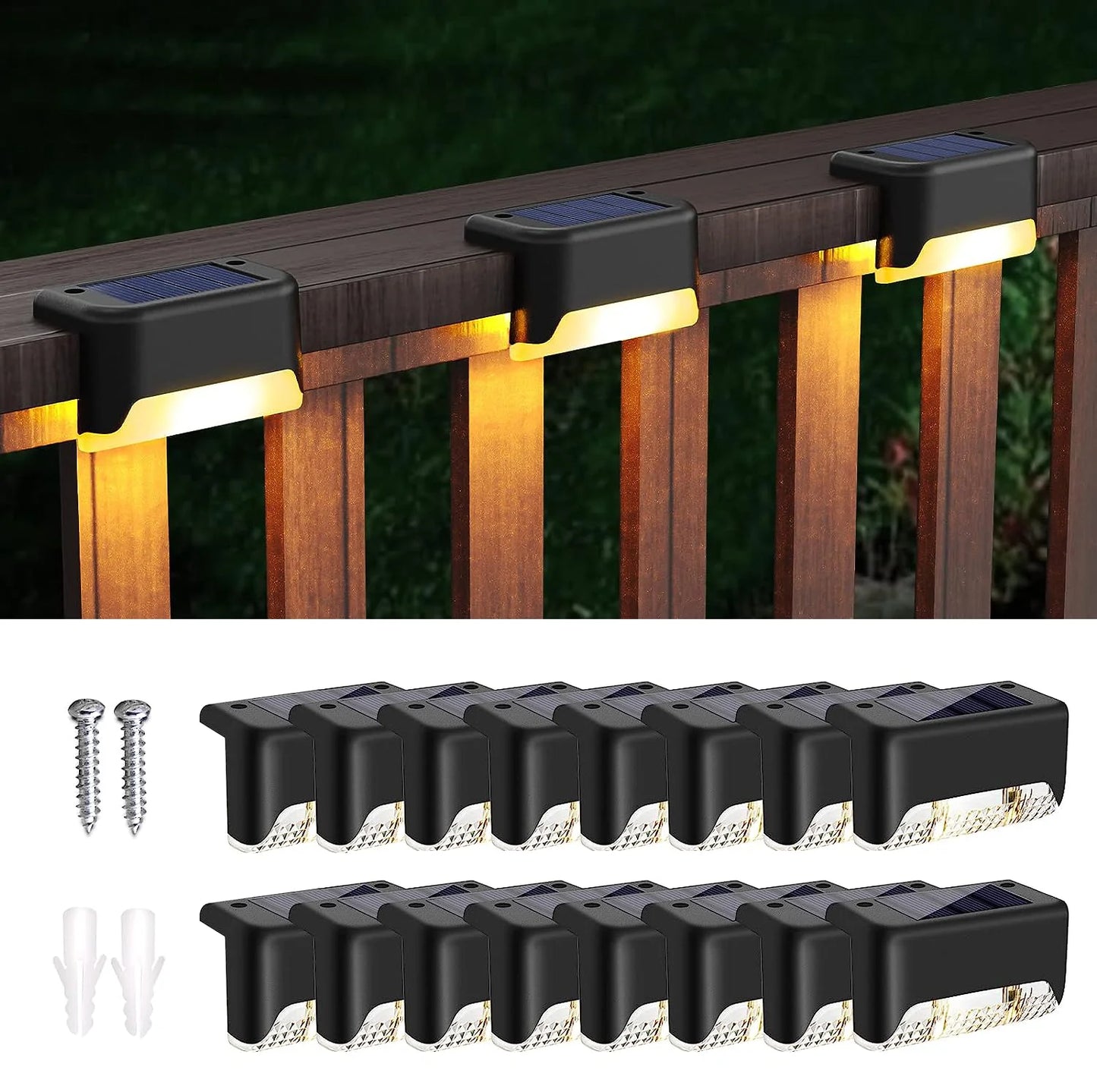 SZRSTH 16 Pack Outdoor Solar Deck Lamps For Stairs And Paths Warm White LED
