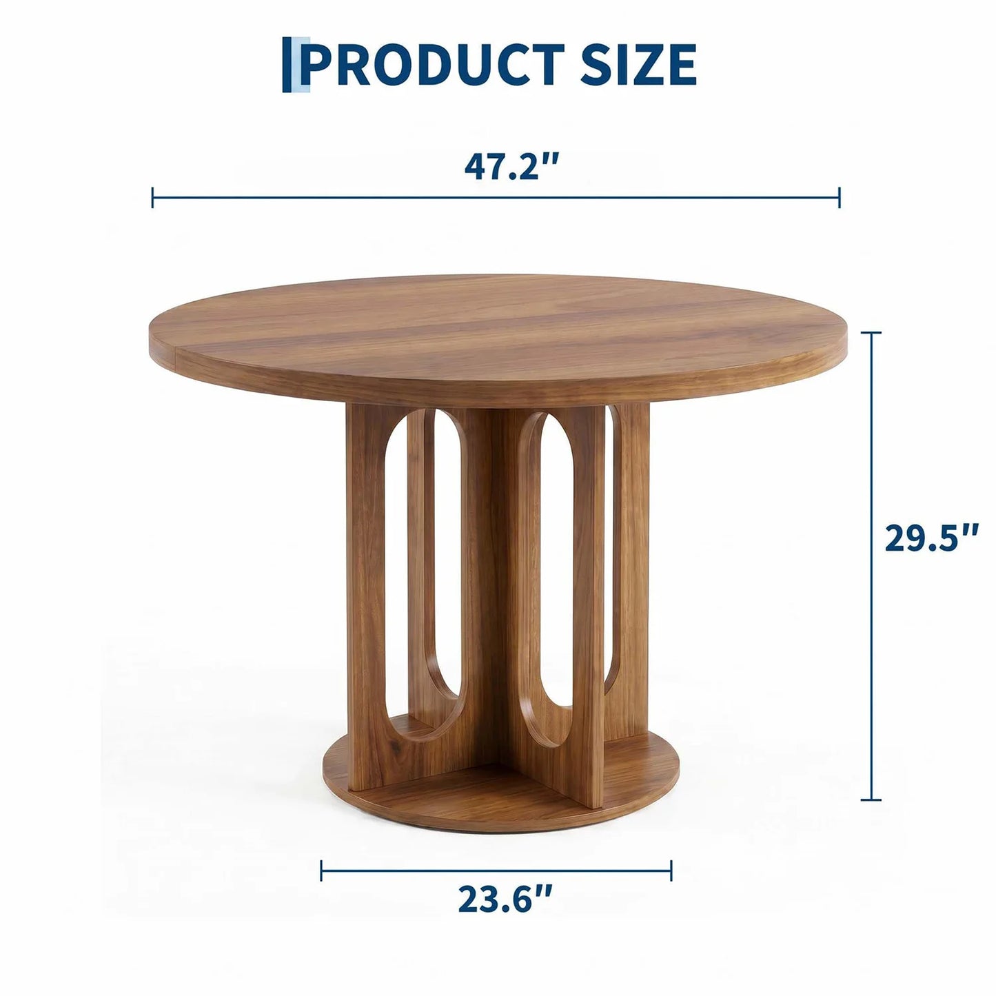 47 Inch Round Dining Table For 4-6, Modern Circle Kitchen Table With Open Arch Pedestal Base For Dining Room Breakfast Nook