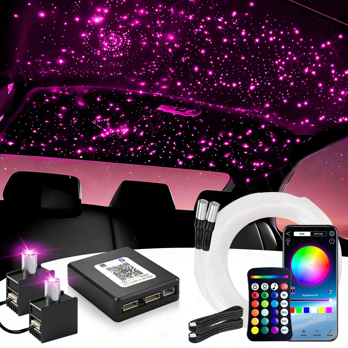 16W Split Starlight Headliner Kit, Fiber Optic RGBW Star Lights for Car Roof Ceiling with 1/2/4 Light Heads, APP/Remote Control, Static 10 Colors