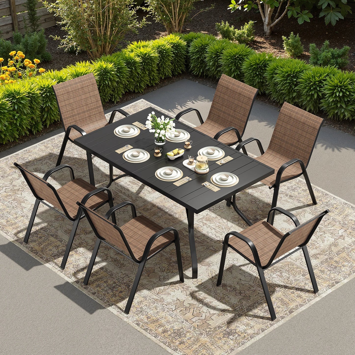 Farini 7-Piece Outdoor Dining Set for 6, Patio Table with 6 Chairs, Garden Furniture for Backyard, Deck, Poolside