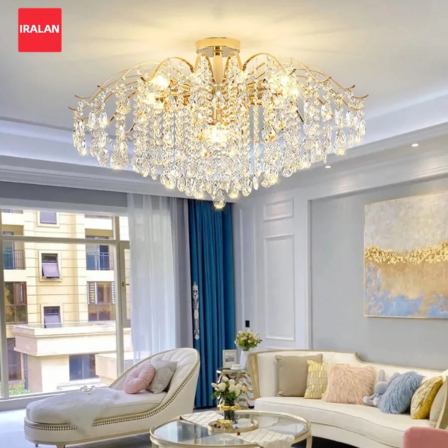 Luxury Crystal Pendant Light Lustre Chandelier LED Ceiling Lamp for Living Dining Room Bedroom Modern Home Gold 3 Color Lights