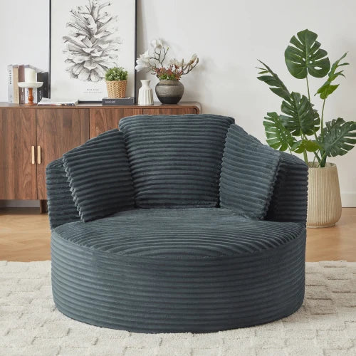 48.8" Round Chair Boneless Chaise Sofa Chair with Backrest and 3 Pillows for Living Room, No Assembly Required