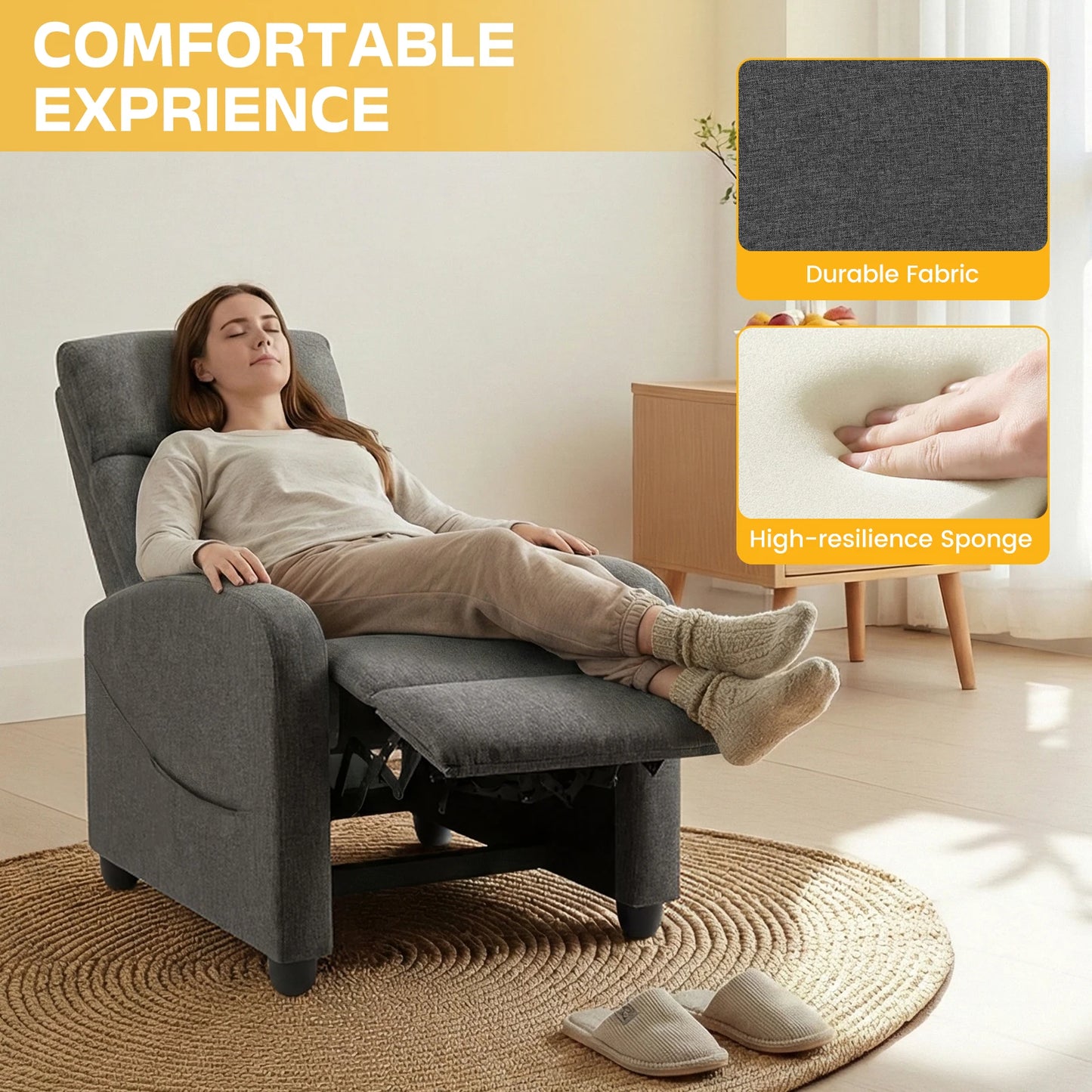 MCQ Living Room Recliner Sofa with Lumbar Support Sofa Fabric or Pu Leather for Adults Recliners Home Theater Seating Reclining Sofa Chair for Living Room