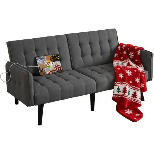 TYBOATLE Tufted Futon Sofa Bed With USB And Adjustable Back