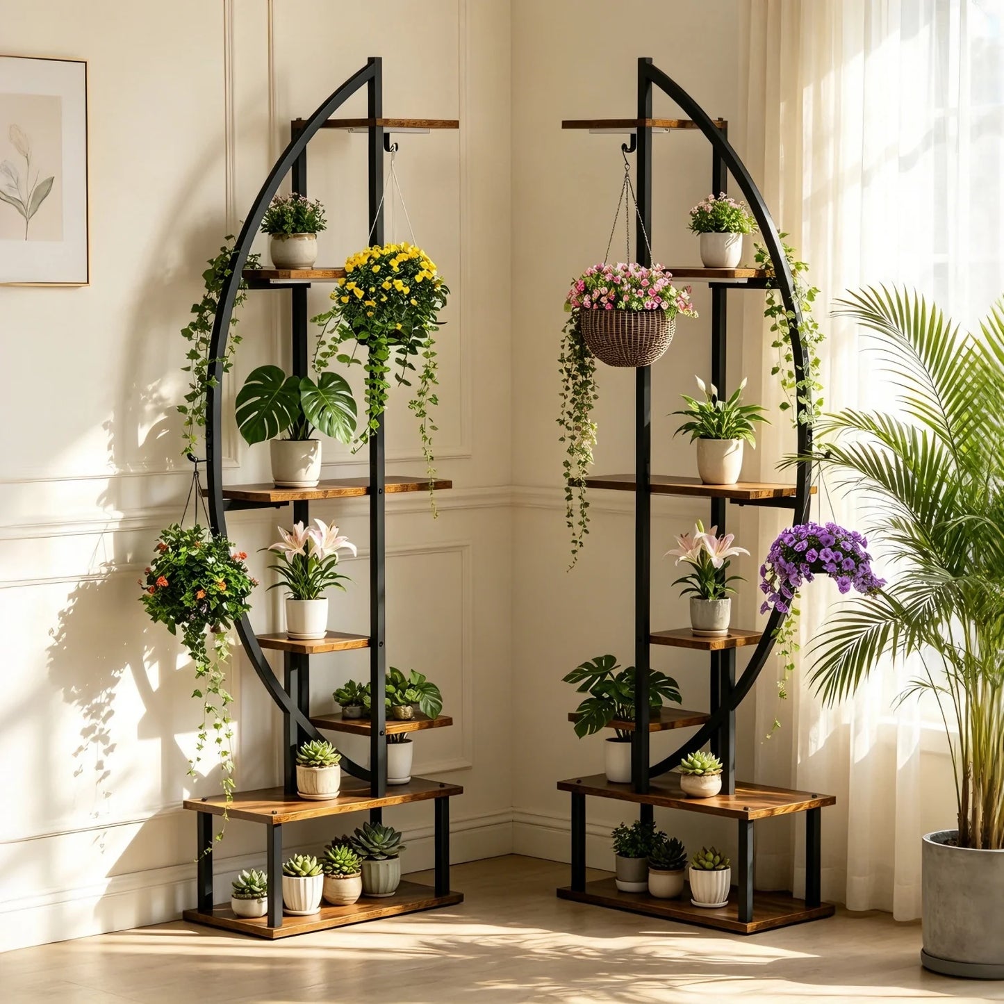 Half Moon 7 Tier Metal Plant Stand for Living Room