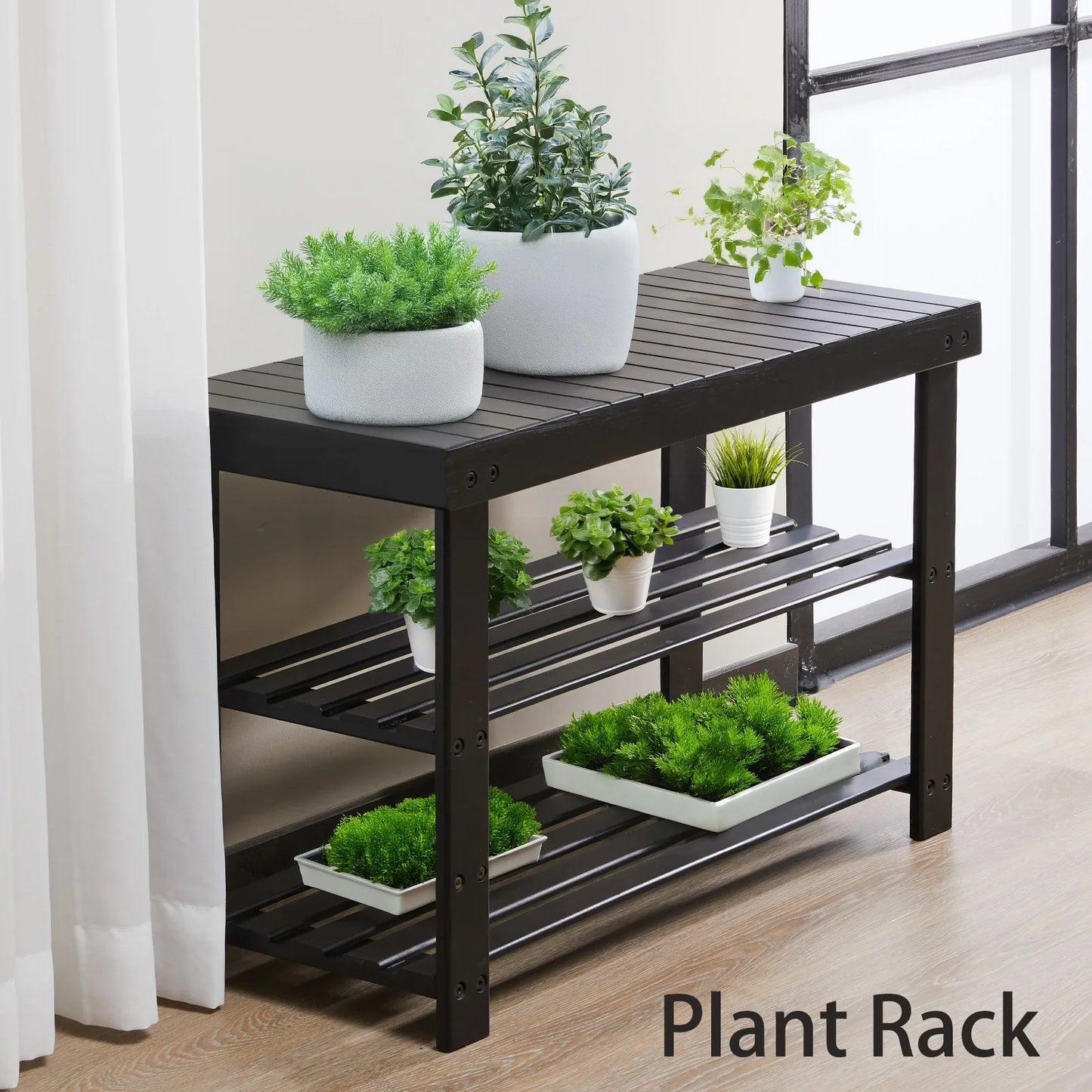 JHK 3-Tier Bamboo Entryway Bench Shoe Rack Organizer