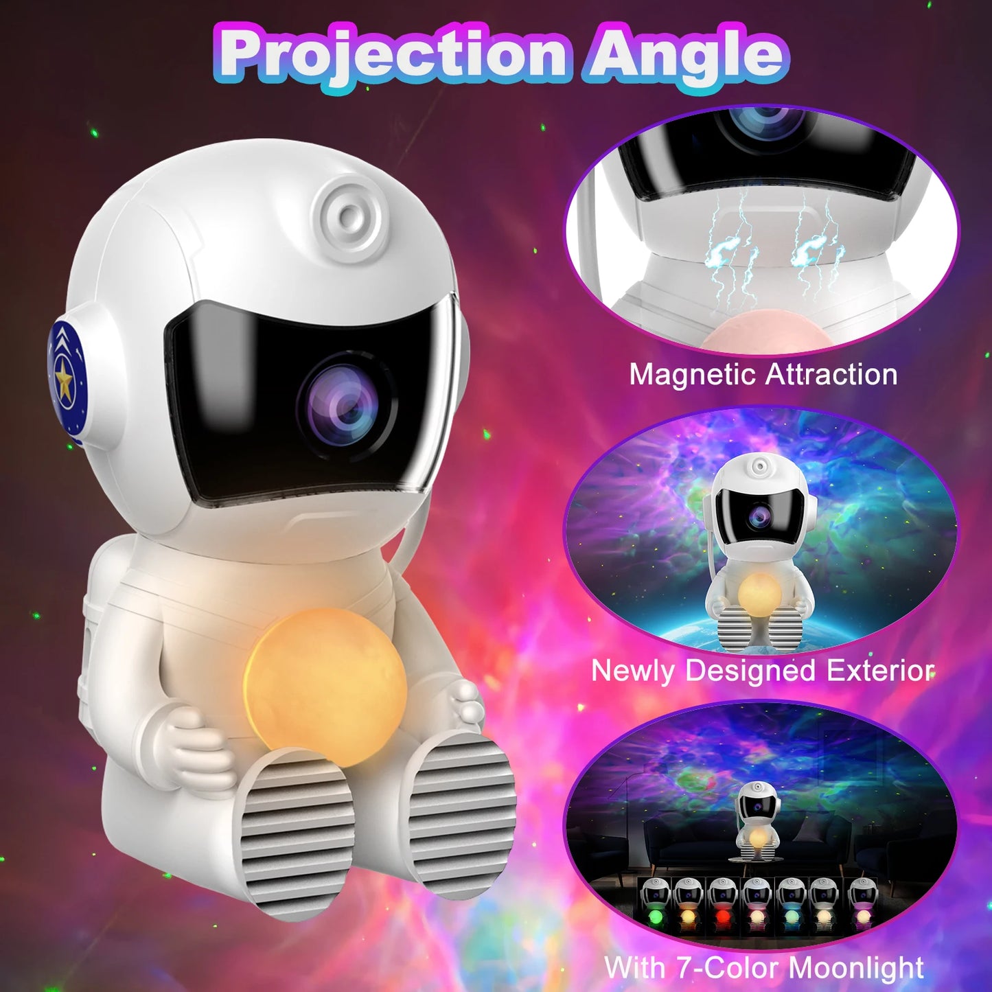 New Captain Astronaut Galaxy Projector Night Light Sleep Moon Lamp for Bedroom with Timer