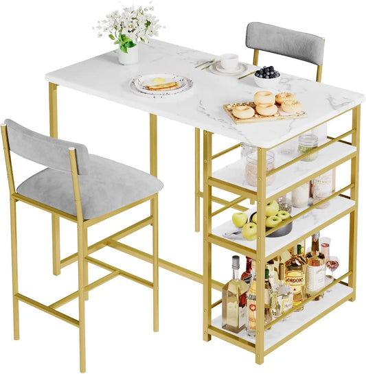 Twister.Ck Three Piece Counter Height Bar Table And Storage Shelves