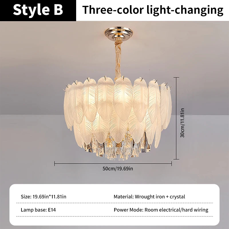 PIBAOGU Feather Crystal Chandelier With Dimmable Ambient Lighting