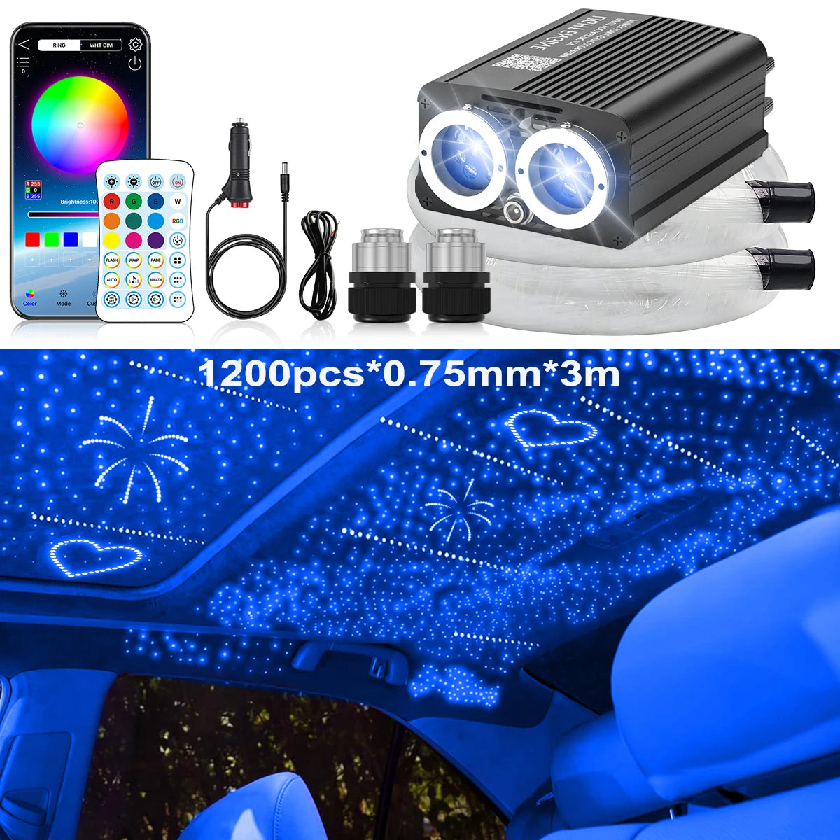32W Twinkle Meteor 2 in 1 Starlight Headliner Light Kit, Fiber Optical Cable RGBW Light for Car/Home, APP/Remote Control ﻿
