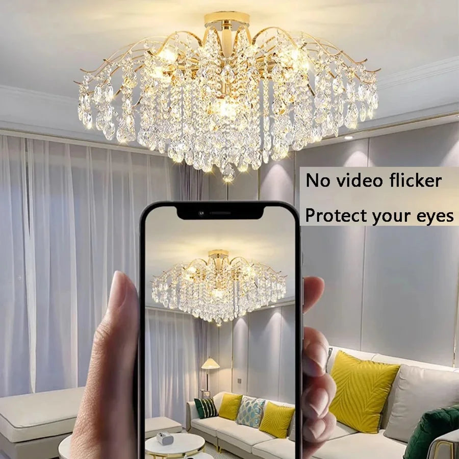 Luxury Crystal Pendant Light Lustre Chandelier LED Ceiling Lamp for Living Dining Room Bedroom Modern Home Gold 3 Color Lights