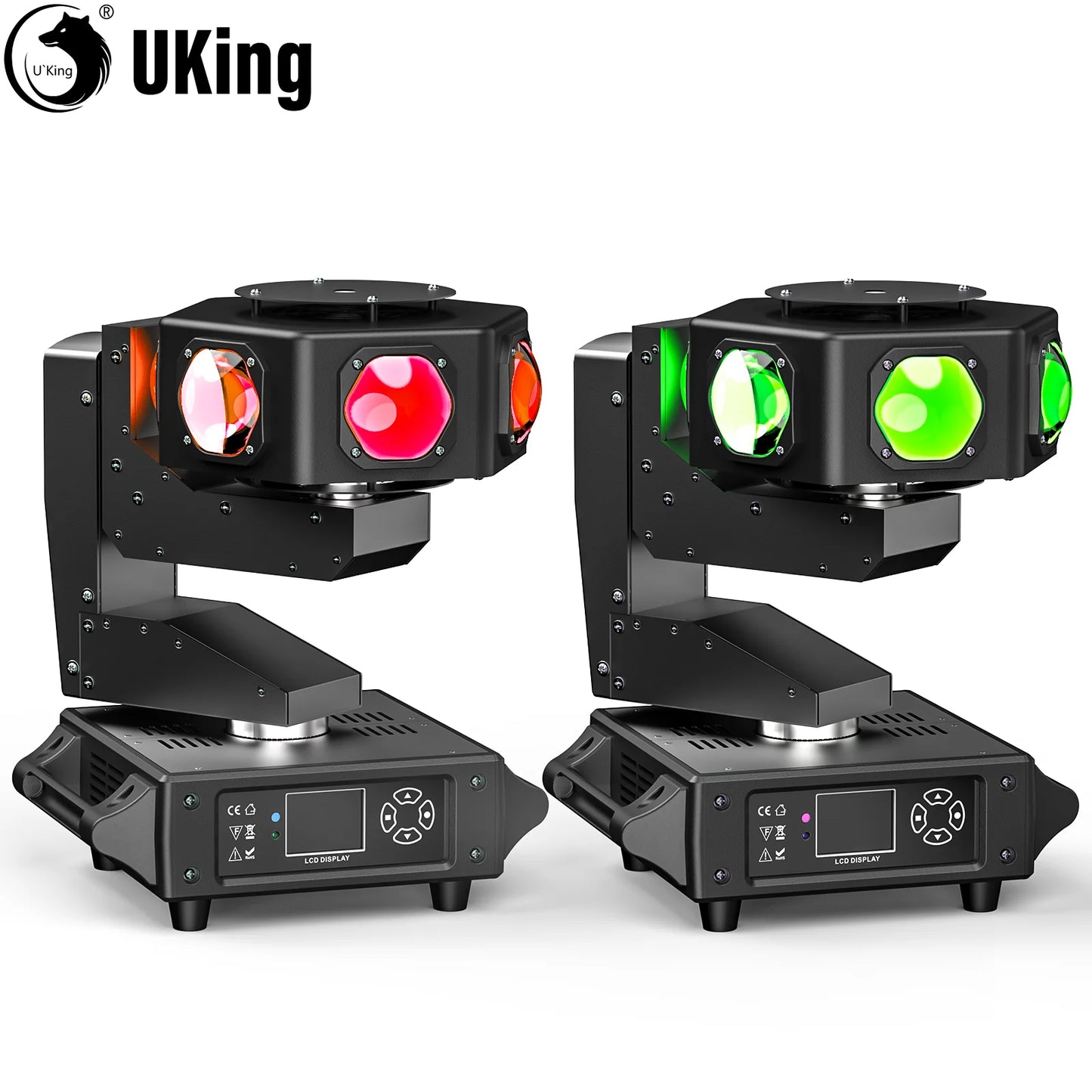 U'King 2Pcs 240W Beam Moving Head DJ Light 6LEDs RGBW 360° Rotating Stage Lights DMX512 For Disco Wedding Party Live Show Bar