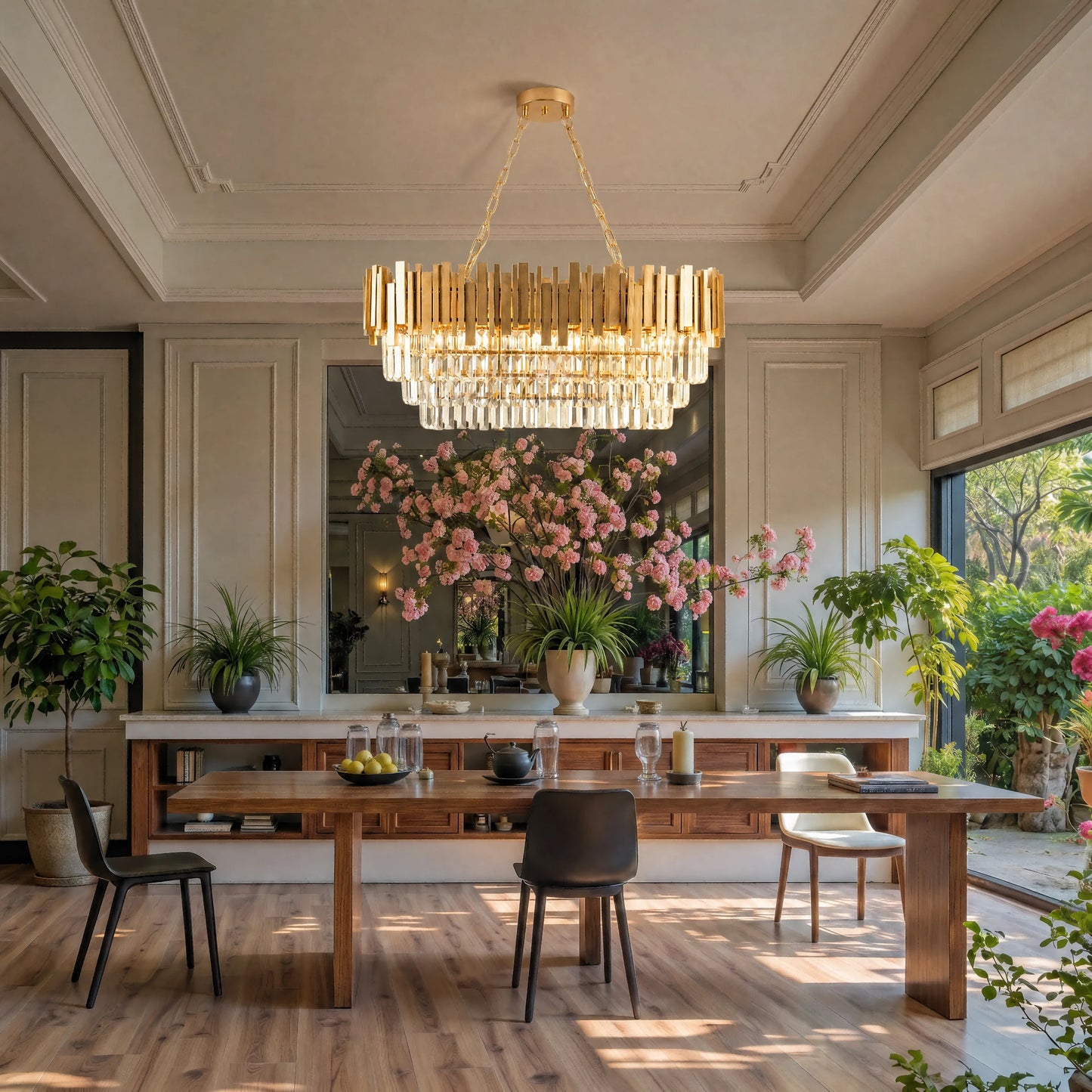 Modern Luxury Crystal Chandelier, Gold Crystal Chandelier, 3-Layer Raindrop Chandelier, Lighting Fixtures, Dining Room, Table, F