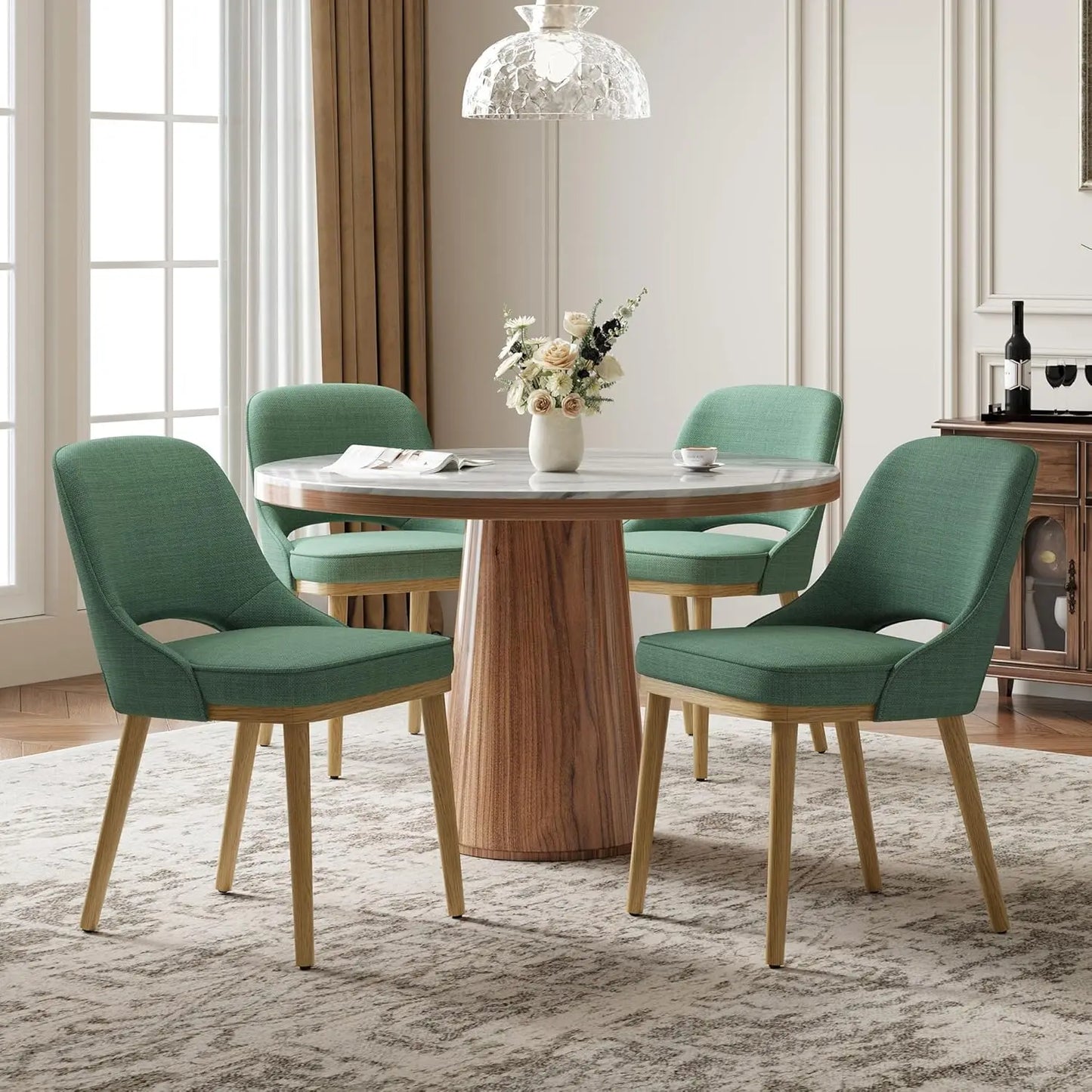 Modern Upholstered Dining Chairs With Solid Wood Legs Ergonomic Back