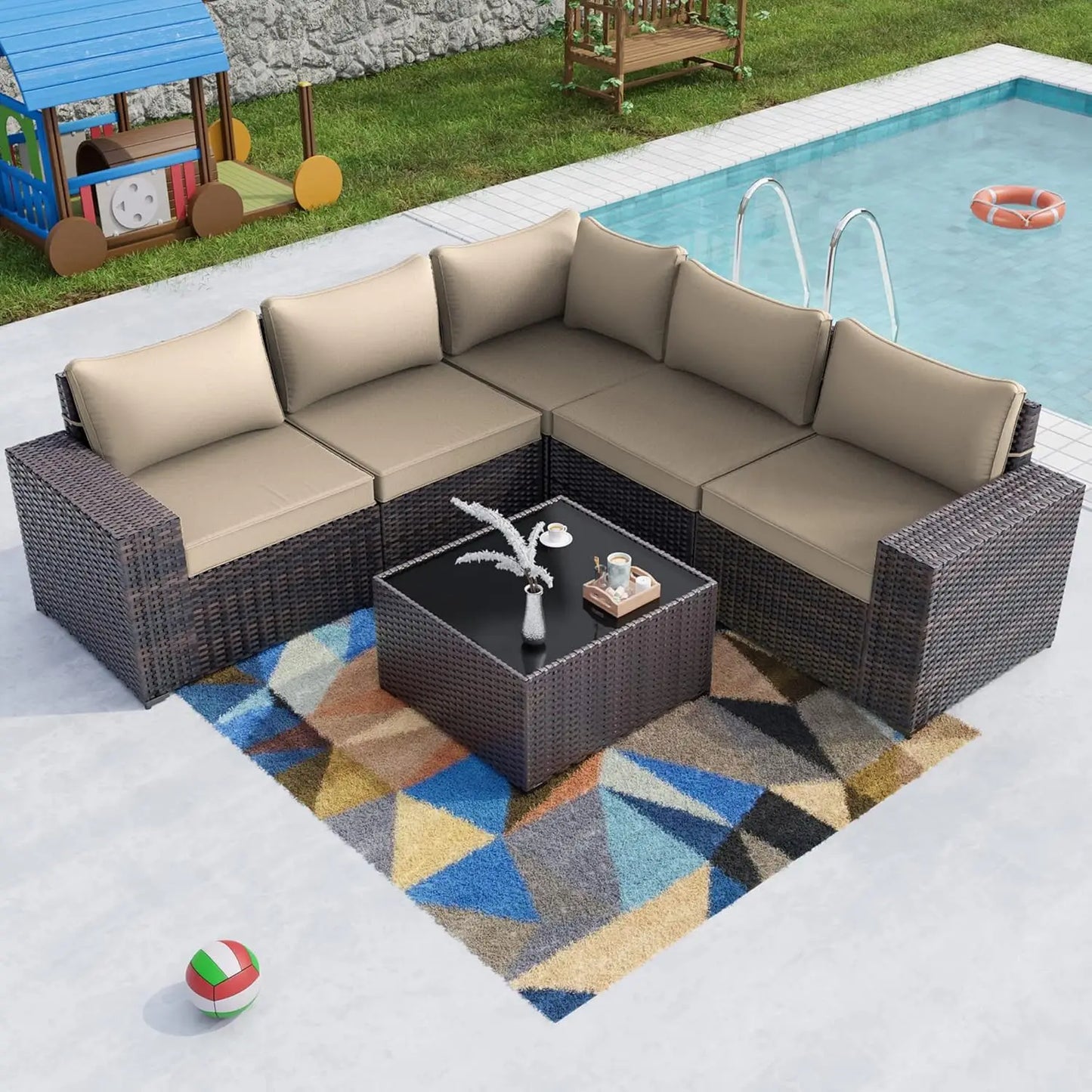 Outdoor Patio Furniture Set,12 Pieces Sectional Rattan Sofa Set Brown PE Rattan Wicker Patio Conversation Set with 10, Custom