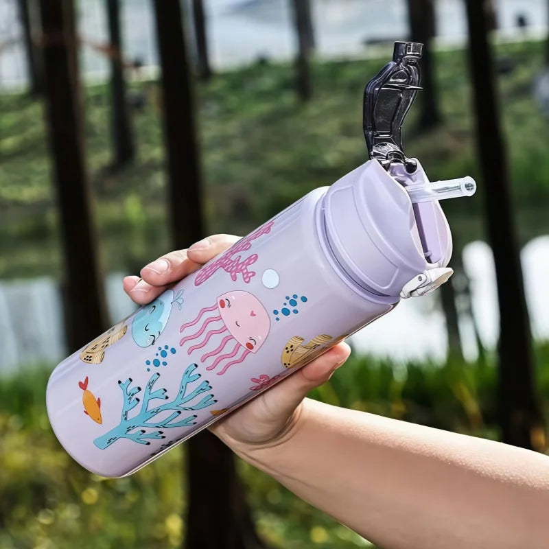 Dinosaur Kids Water Bottle Leakproof Sippy Cup With Silicone Straw
