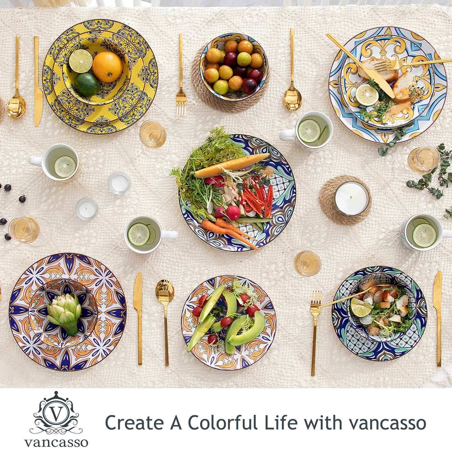 MALACASA Jasmin Pattern Porcelain Dinnerware Set Collection