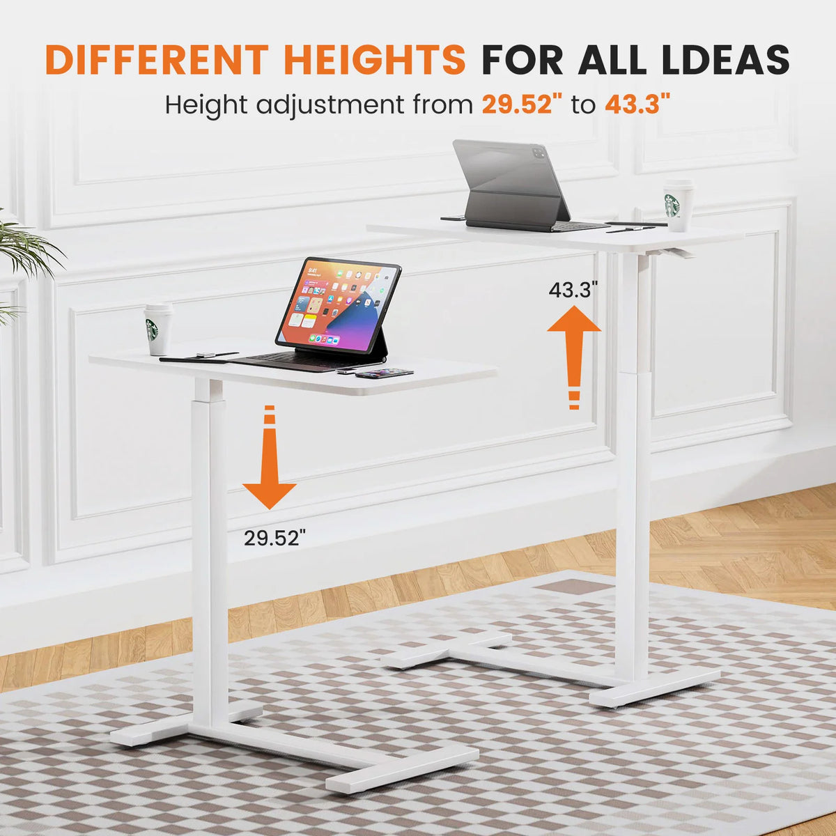 JHK Adjustable Overbed Table with Hidden Wheels for Home Use