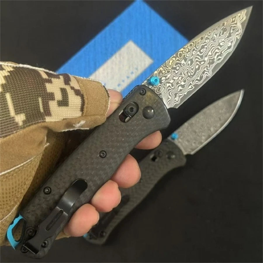 DIY Supplies Bugout 535 Damascus Folding Knife Carbon Fiber Handle
