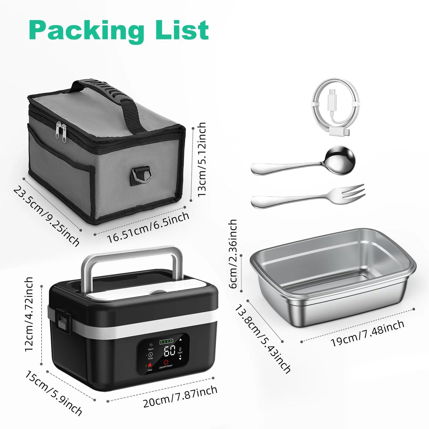 Rechargeable Timer Heating Lunch Box 8000mAh Portable Food Warmer