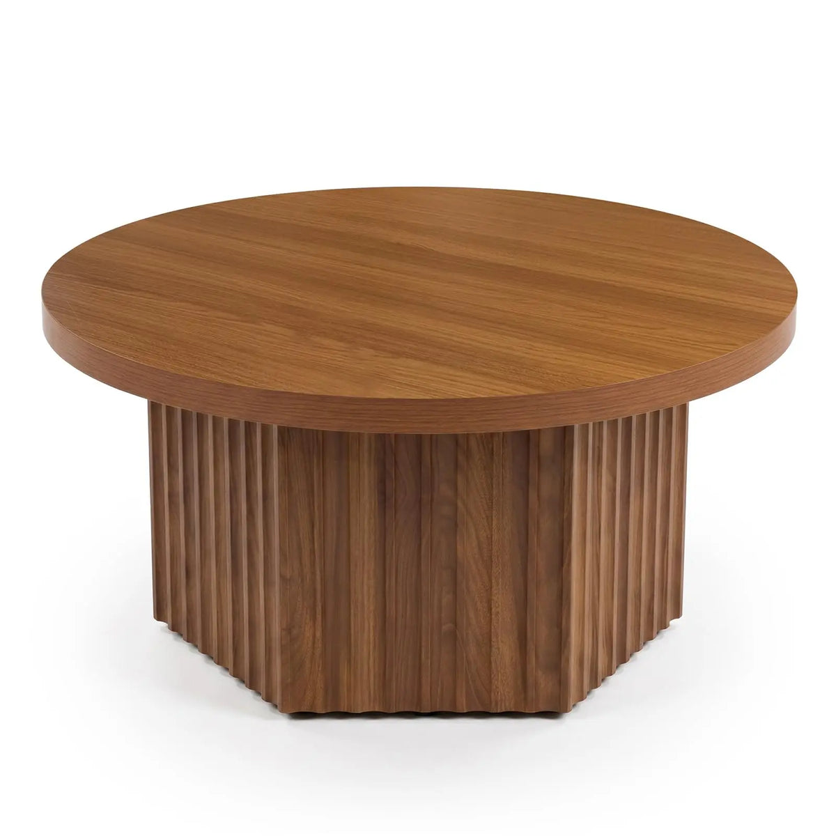 HiMISS Modern Fluted Drum Pedestal Coffee Table for Living Room