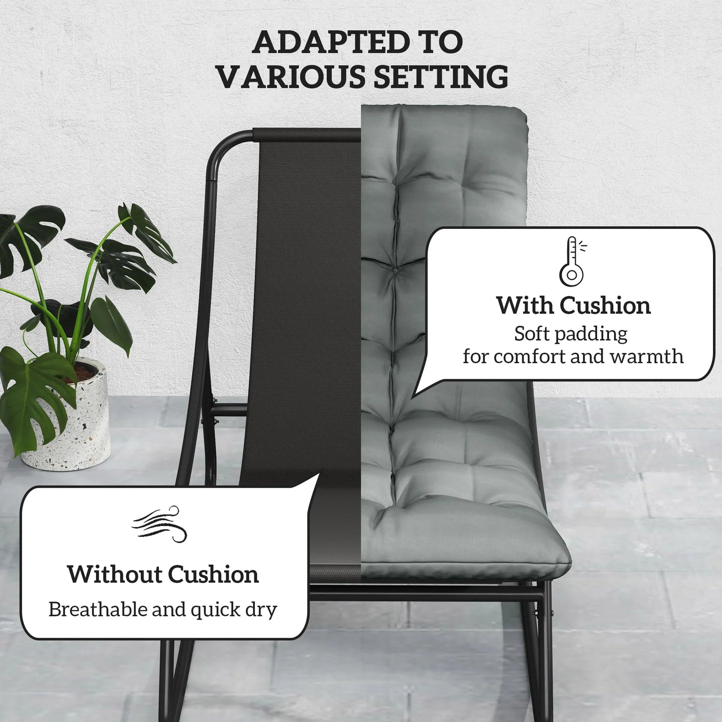 2 Pieces Outdoor Rocking Chairs, Cushioned Patio Rocker, Dark Gray