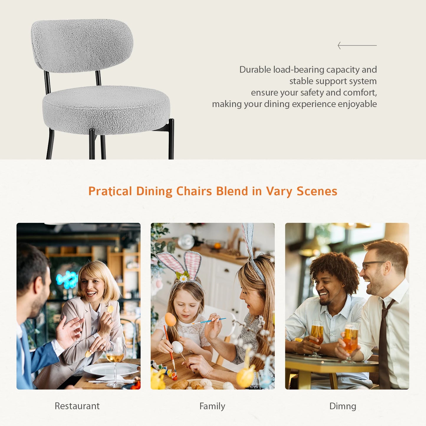 JHK Ergonomic Dining Chairs Set Of 2 With Plush Fabric