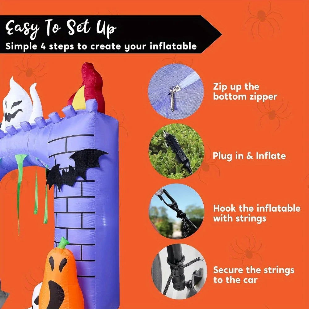 Halloween Inflatable Haunted Castle With Pumpkin Ghosts And LED Lights