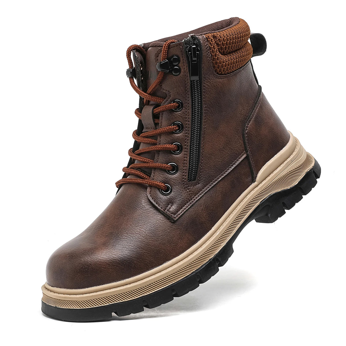 VEIGAR Men's Waterproof Leather Steel Toe Zipper Work Boots