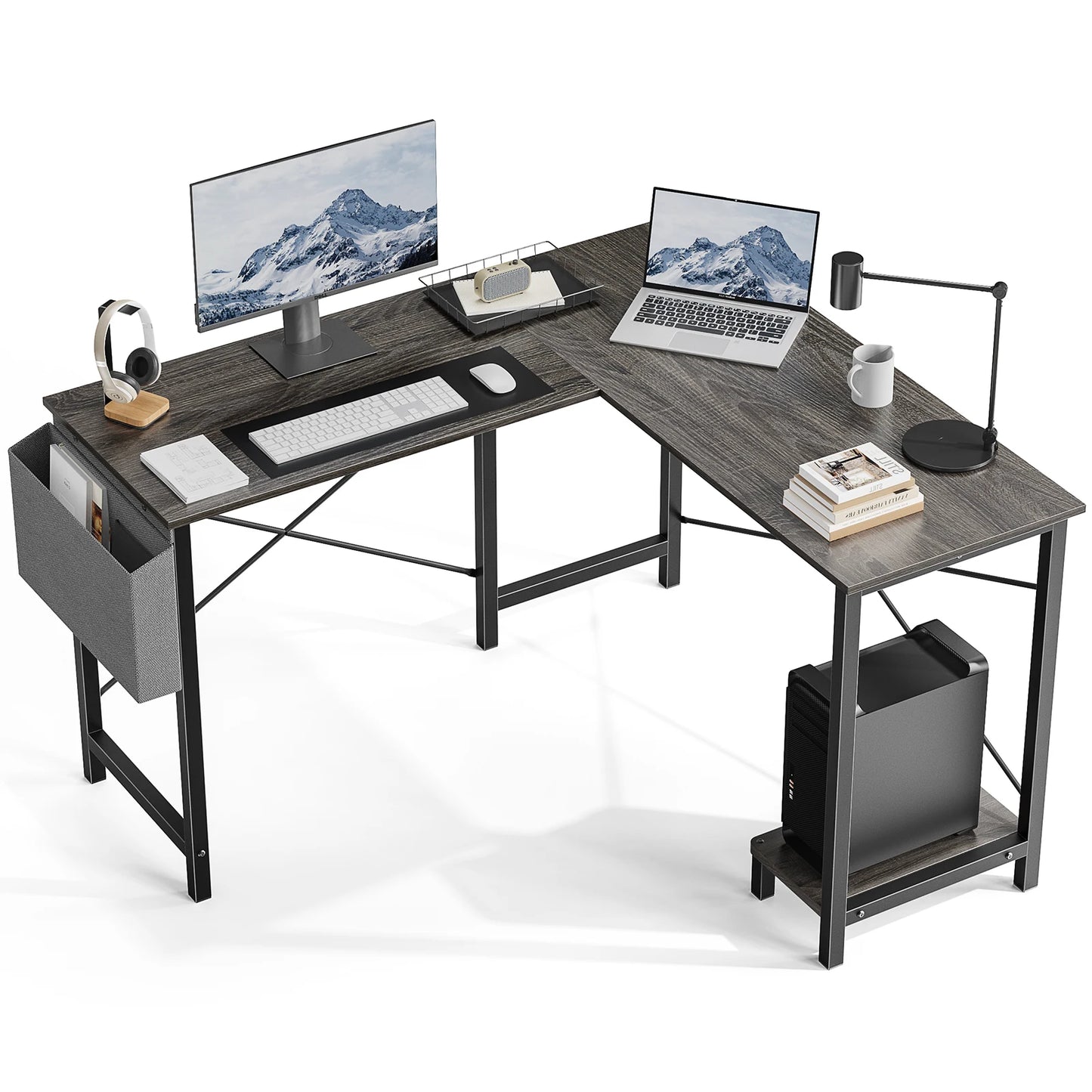 JHK L Shaped Gaming Desk With CPU Storage Shelf And Side Bag