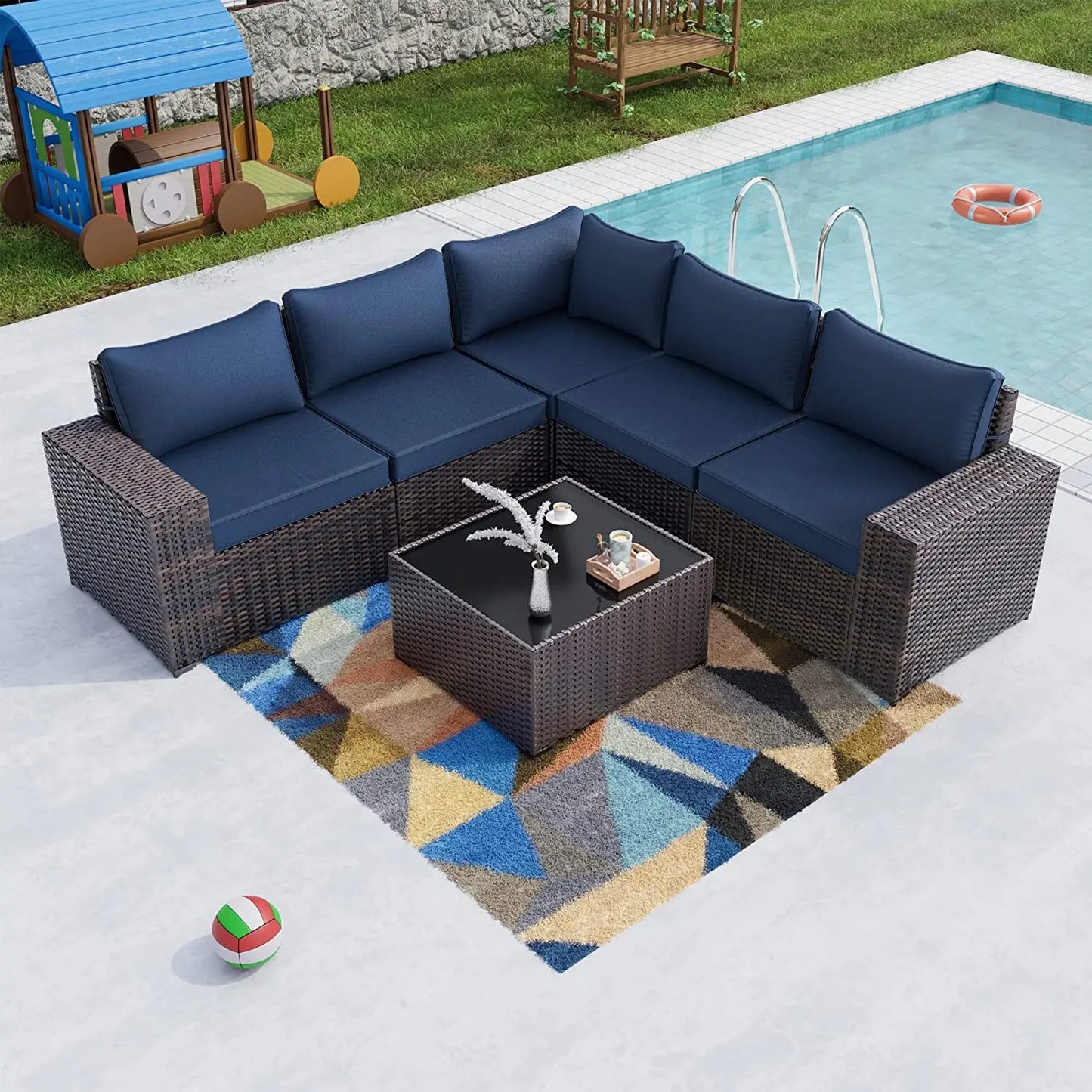 Outdoor Patio Furniture Set,12 Pieces Sectional Rattan Sofa Set Brown PE Rattan Wicker Patio Conversation Set with 10, Custom
