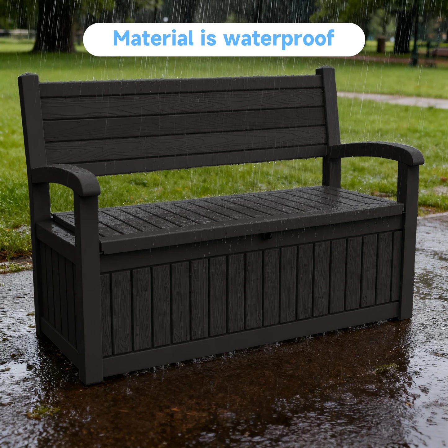 Outdoor Patio Storage Bench Plastic Weather Resistant Bench with Storage Space for Backyard Garden Poolside
