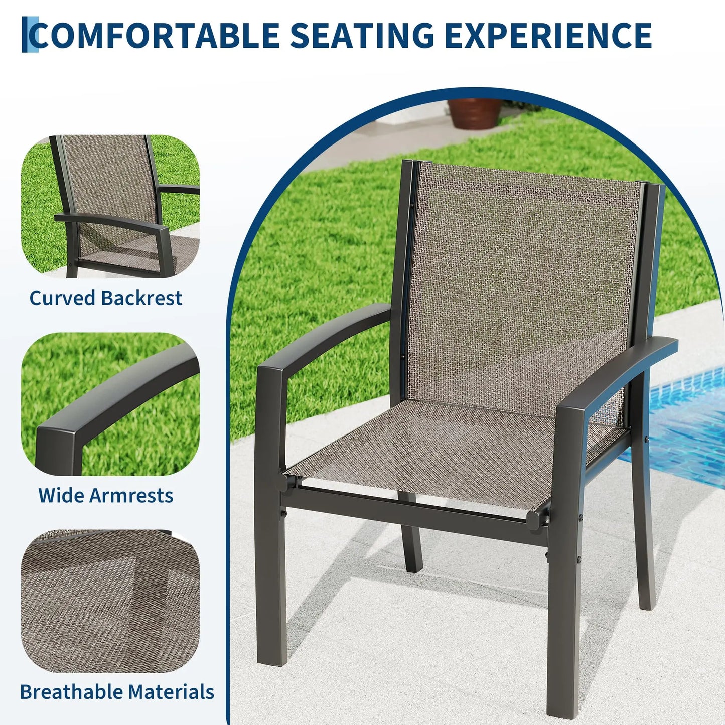 Modern 4 Piece Metal Patio Furniture Set Breathable Mesh Outdoor Loveseat & Chairs With Table For Deck Apartment Porch Backyard