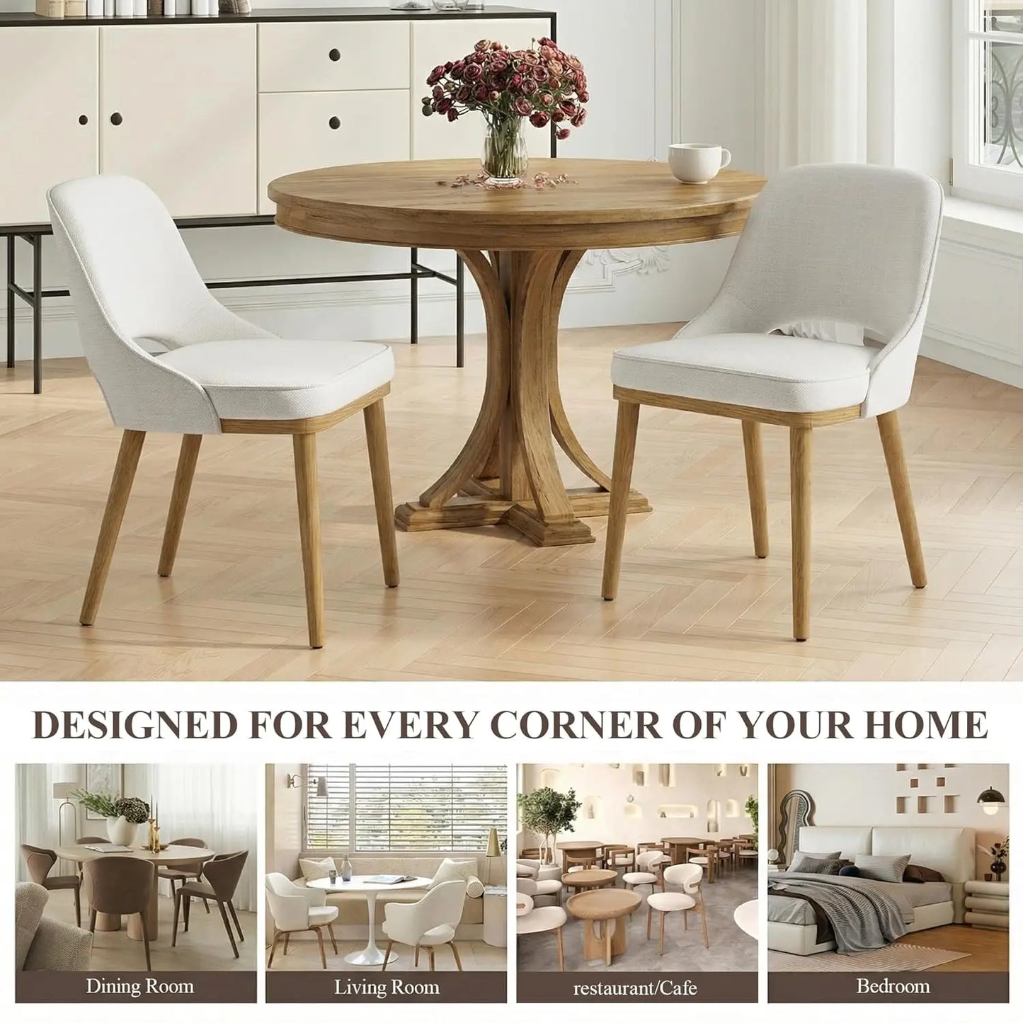Modern Upholstered Dining Chairs With Open Back And Wood Legs