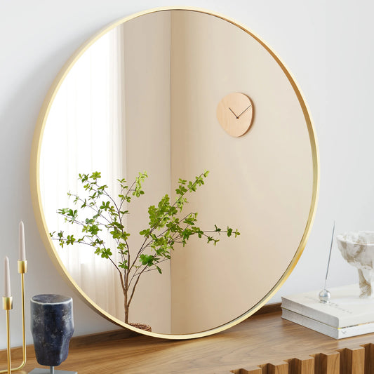 JHK Modern Round Vanity Framed Wall Mirror for Living Rooms