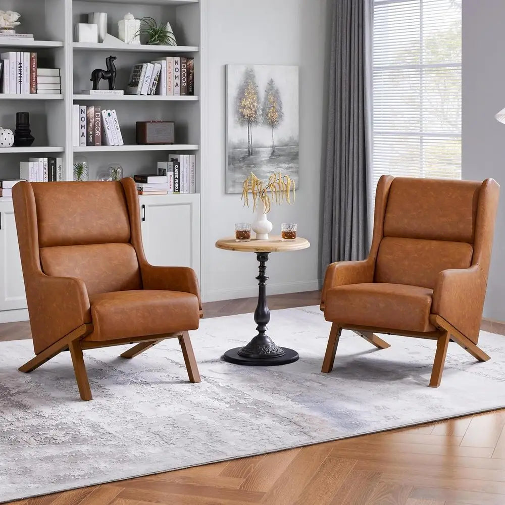 Accent Chairs Set O 2, Living Room Chairs, Aux Leather Armchairs Thick Seat Cushion, Oversized Recliner Chair High Backrest or B
