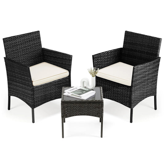 JHK Outdoor Patio Furniture Set Rattan Chairs With Glass Table