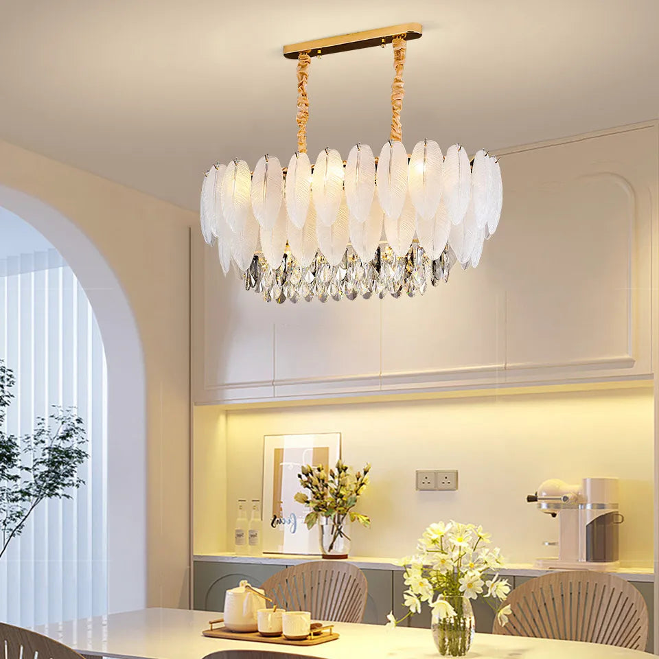 PIBAOGU Feather Crystal Chandelier With Dimmable Ambient Lighting
