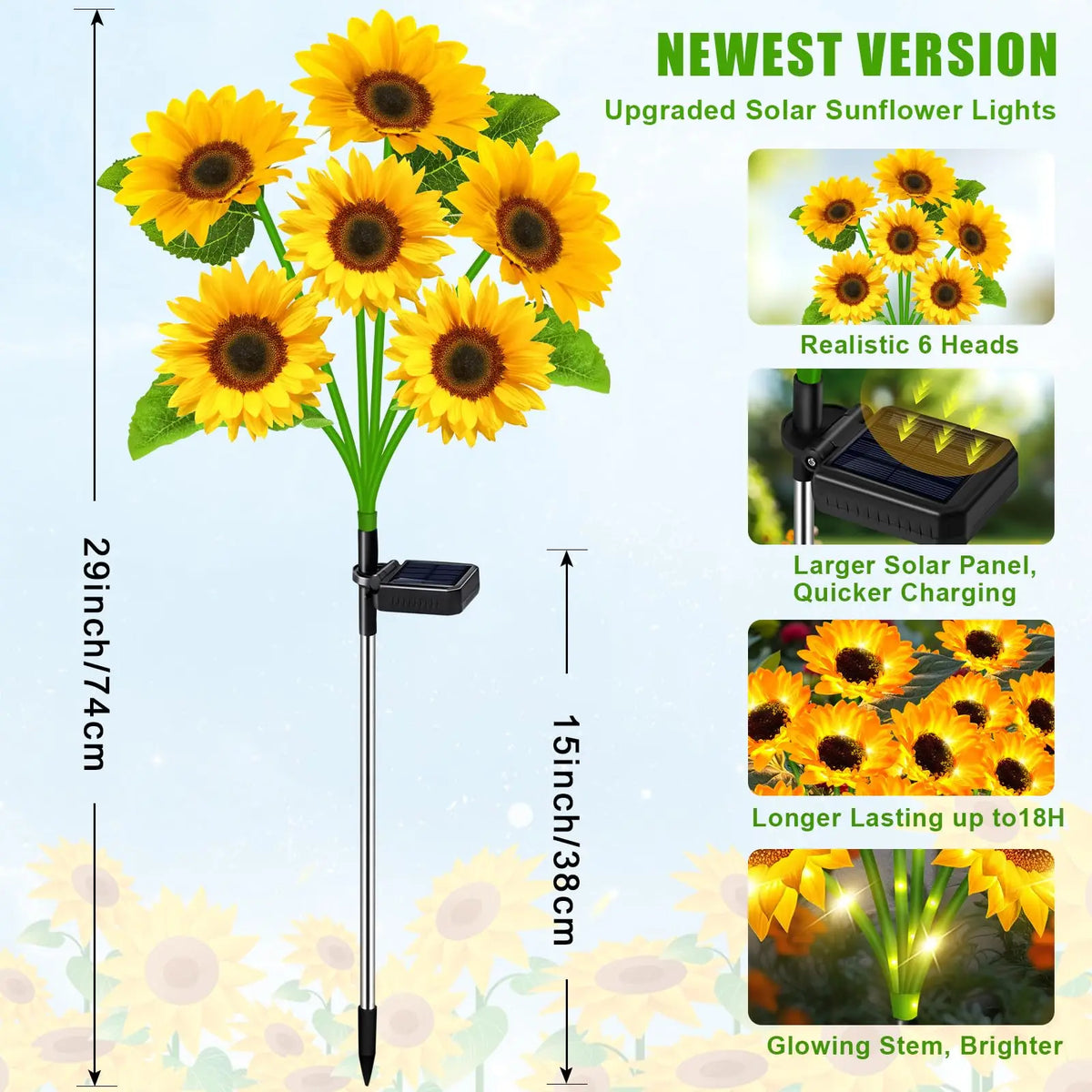 KPSTEK Solar Sunflower Lights Waterproof Outdoor LED Garden Decor