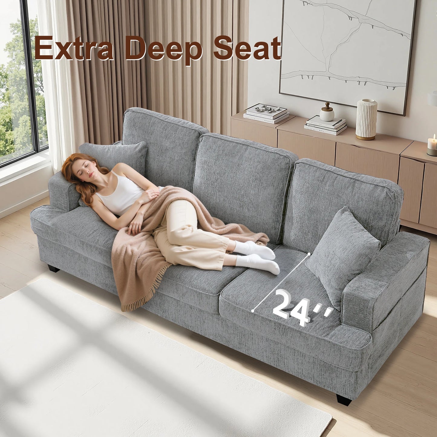Cloud Chenile Sofa Modern 3 Seater for Living Room