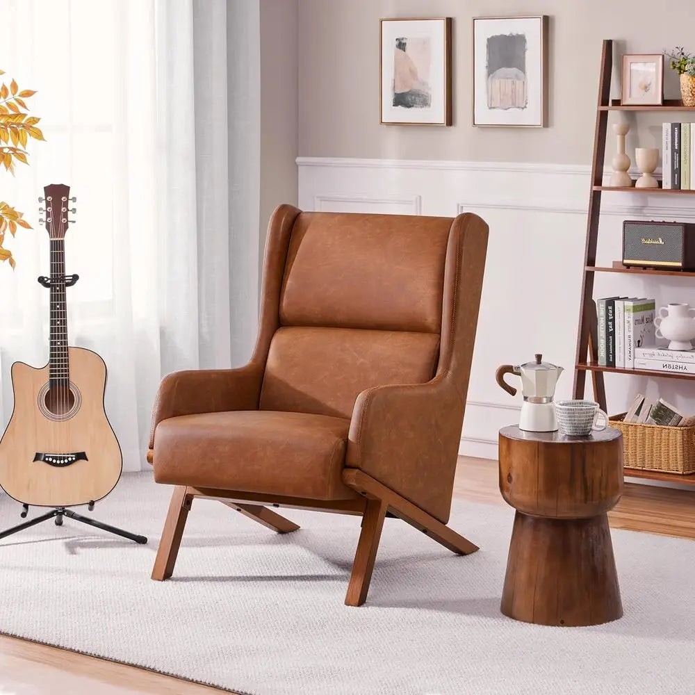 Accent Chairs Set O 2, Living Room Chairs, Aux Leather Armchairs Thick Seat Cushion, Oversized Recliner Chair High Backrest or B