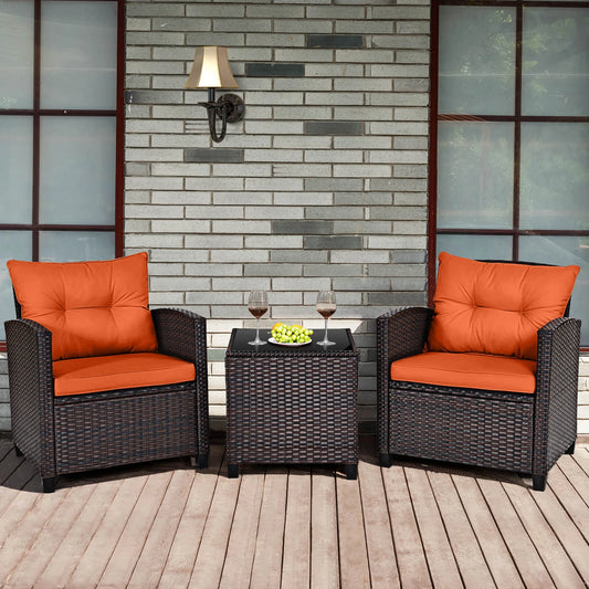 HOMASIS 3 Piece Patio Rattan Conversation Set with Cushions