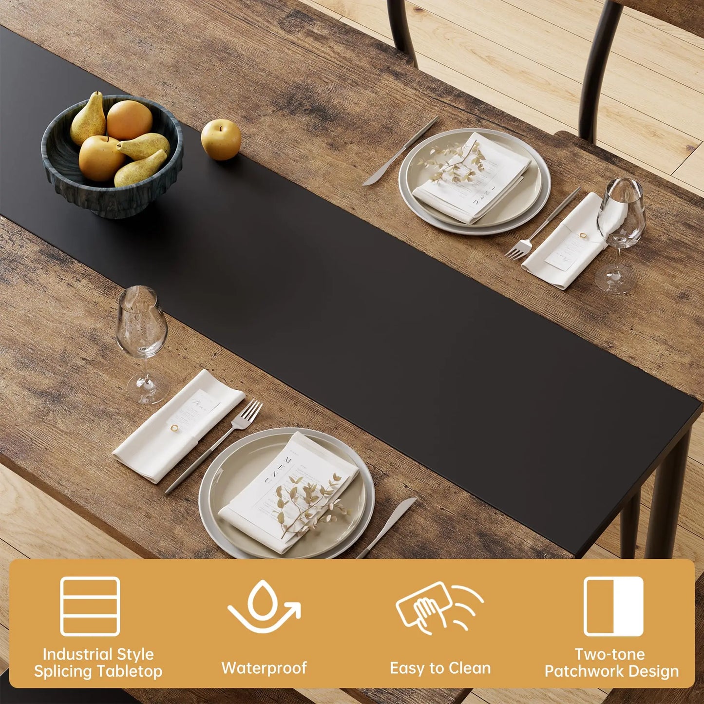 Dining Table Set For 4 With Chairs, Kitchen Table, 2 Tone MDF Top Metal Frame, Space Saving Set For Apartment Home